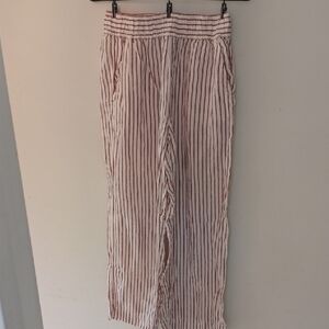 Artisan NY Pink and White Striped, Wide Leg, Linen Pants, S